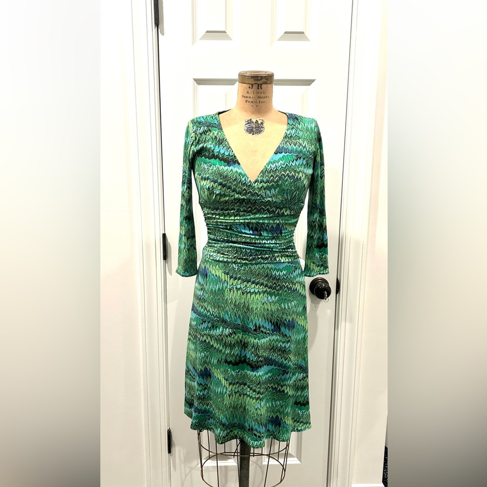 Laundry by Shelli Segal Jersey Knit Dress Green Multi Size 2